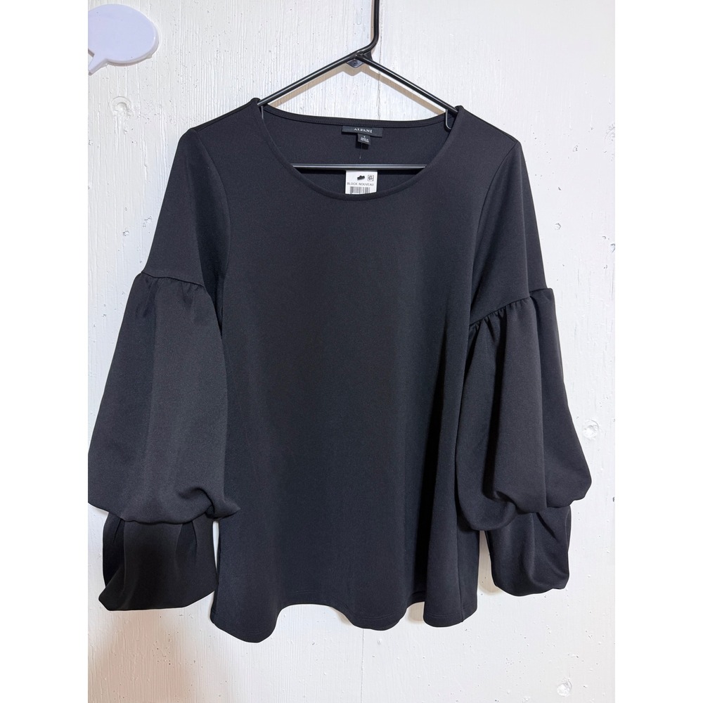Alfani Women Deep Black Long Puff Sleeve Round Neck Blouse Top S 100039814MS